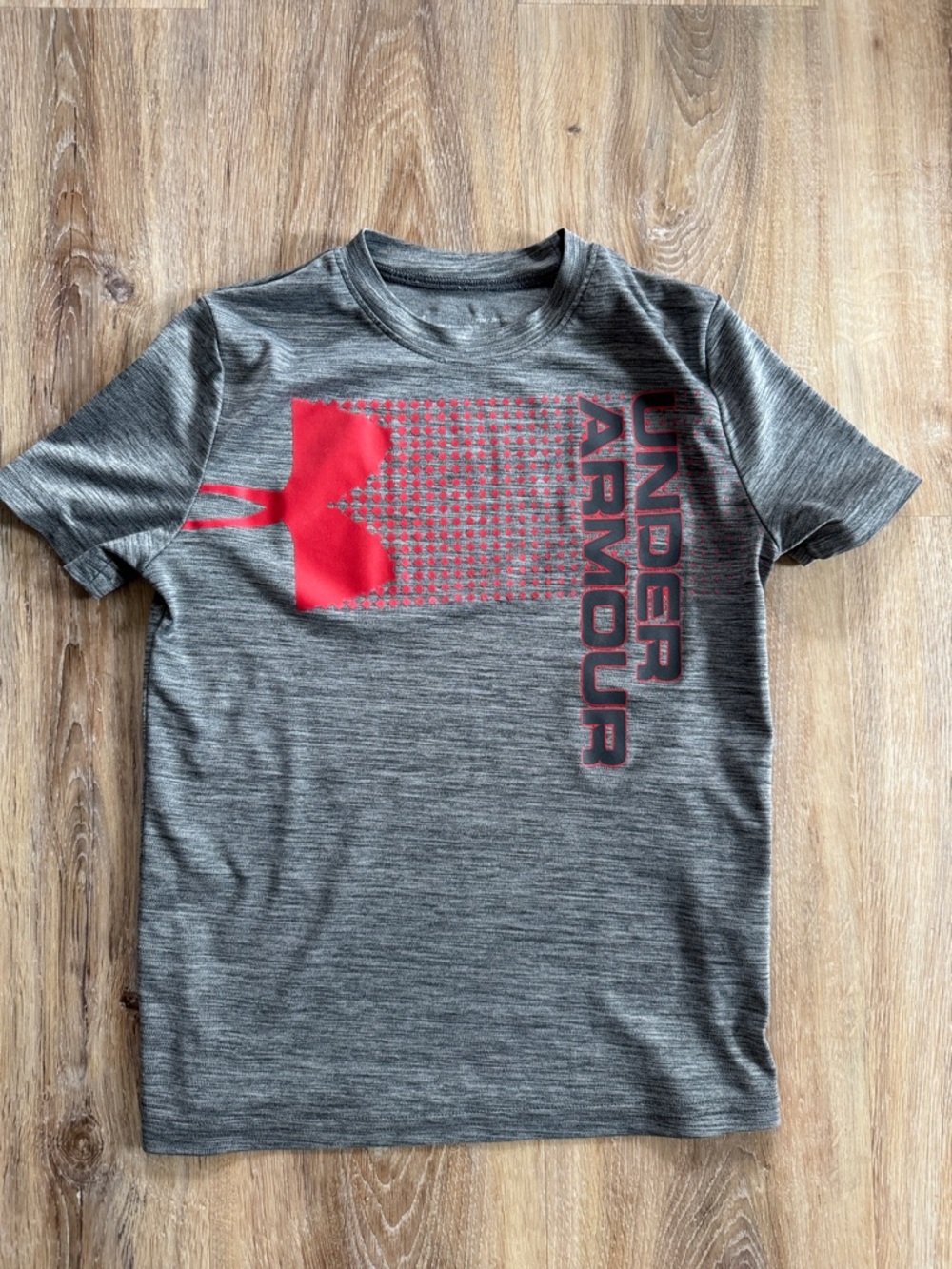 Under Armour Gray Heather Short Sleeve Tee with Red Logo Graphic